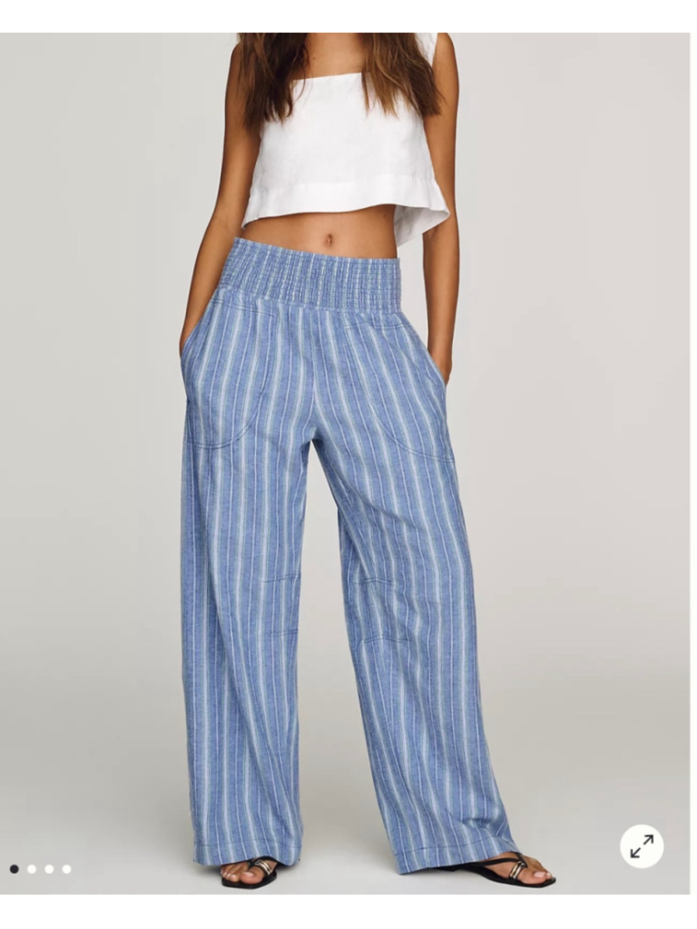 Pilcro Reese Smocked Pull-On Barrel-Leg Pants Blue Striped Medium Comfortable
